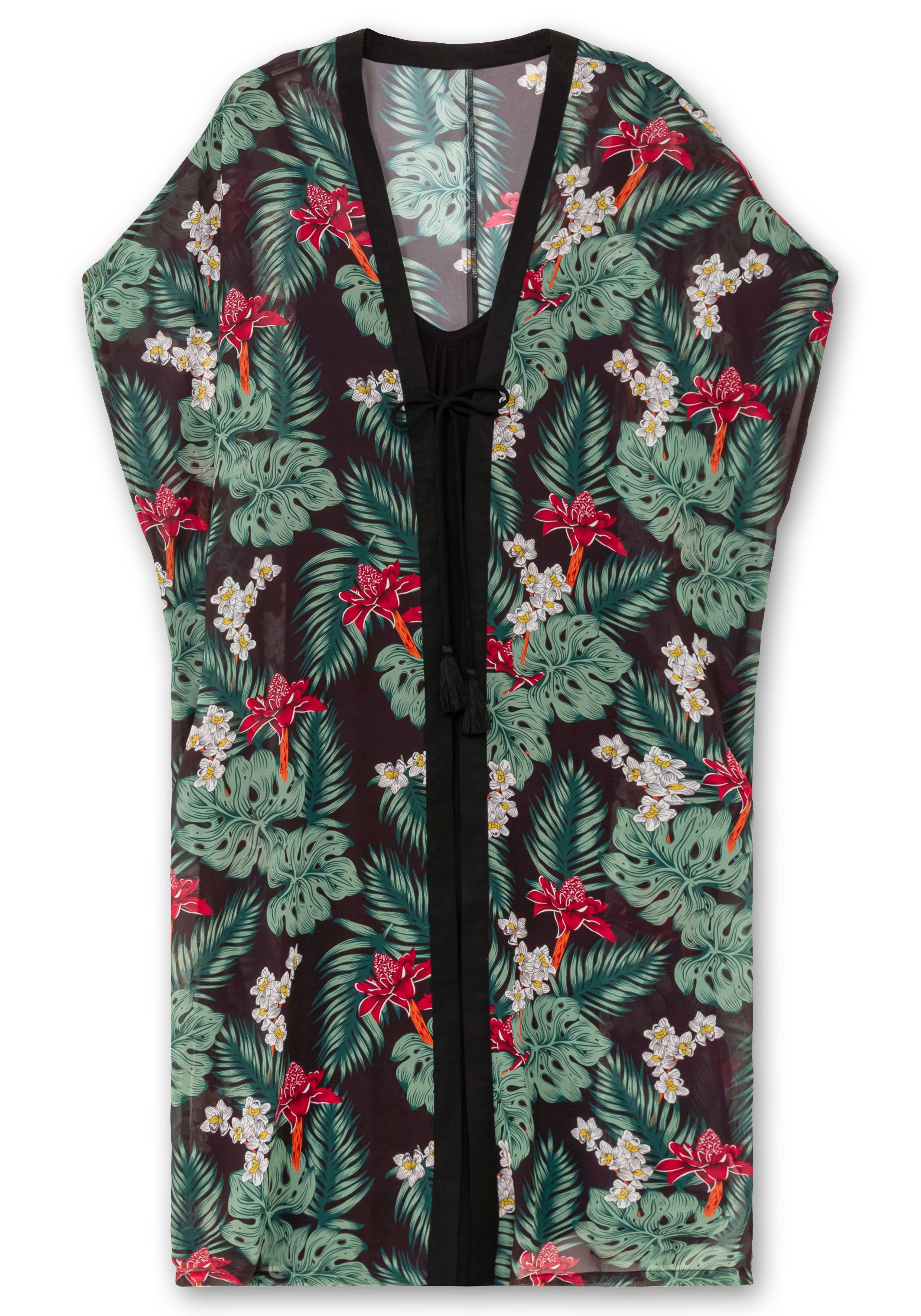 Strandset aus Jerseykleid und offenem Kaftan