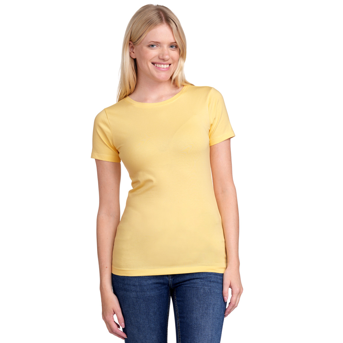 Gina Benotti Damen T-Shirt im Basic-Look hellgelb