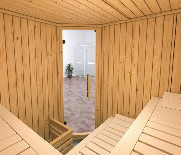 Weka Ecksauna Varberg mit Glastür
