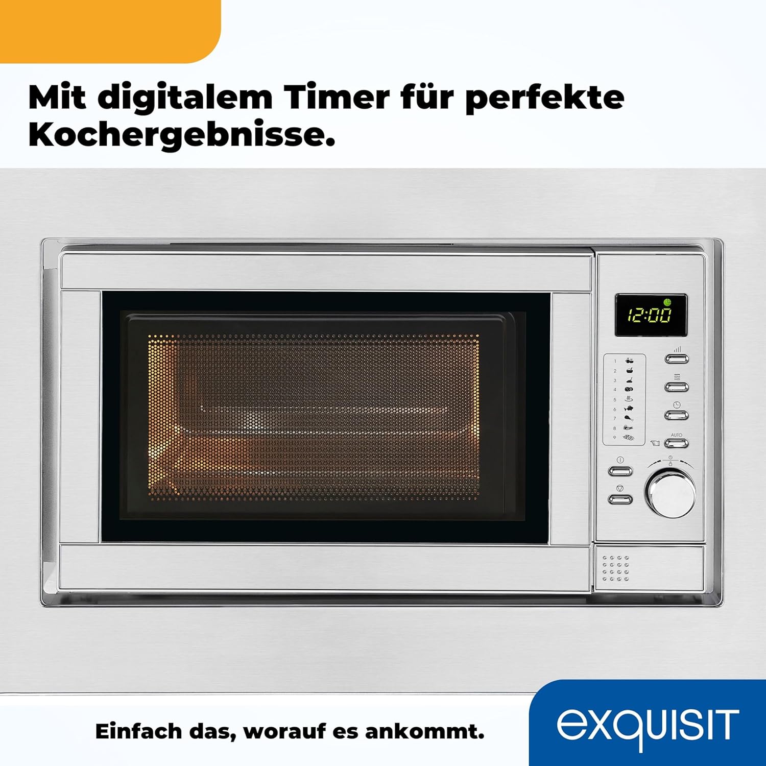 Exquisit Einbau-Mikrowelle EMW 19-7 G 900 Watt Grill 5 Leistungsstufen, Silber