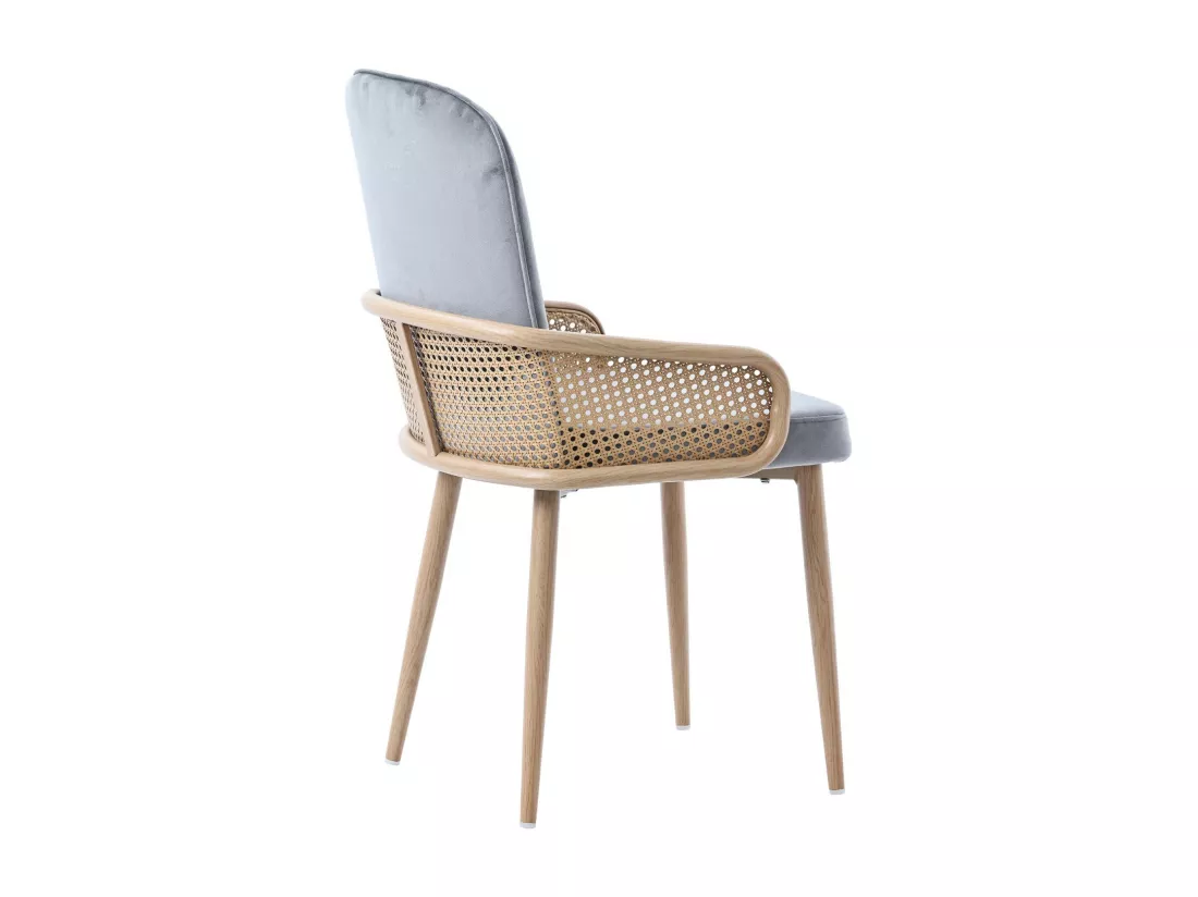 Lot de 6 chaises en métal et rotin, pieds en métal grain de bois, 45x43x90cm, Gris