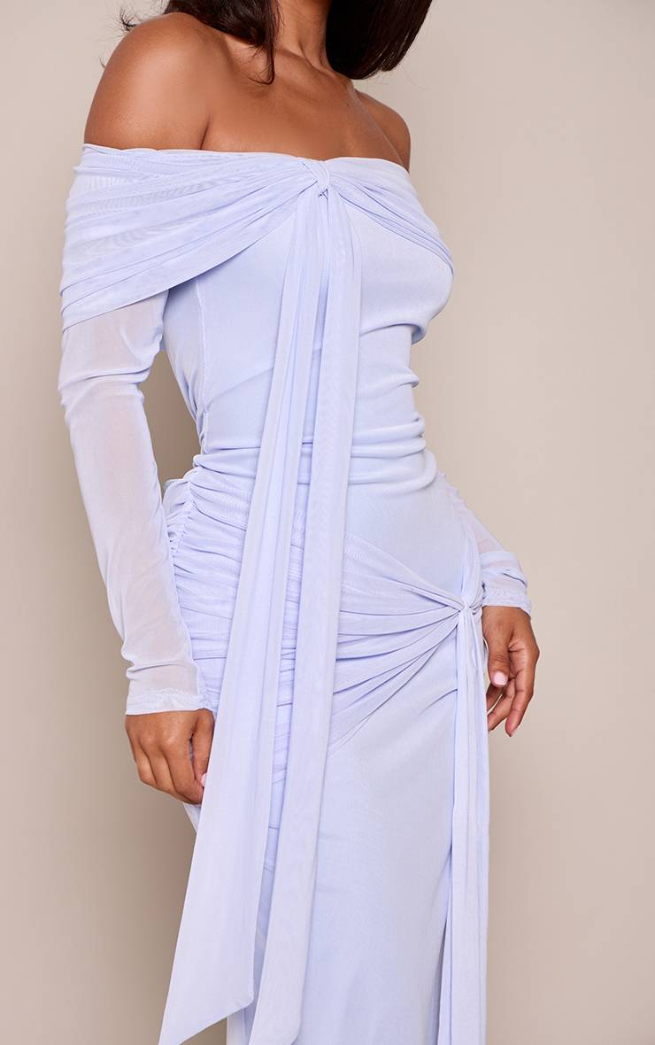 Bleu Layette Petite Robe Maxi Bardot Asymétrique À Manches Longues