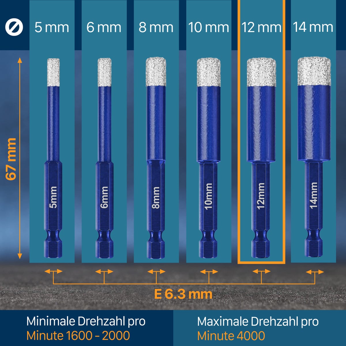 WERKSTEIN 12mm tegelboor met diamantboor - Extreem duurzame porseleinen steengoedboor voor het boren in tegels, glas, keramiek, porselein, graniet, marmer en nog veel meer - Diamantboor met zeskantige schacht