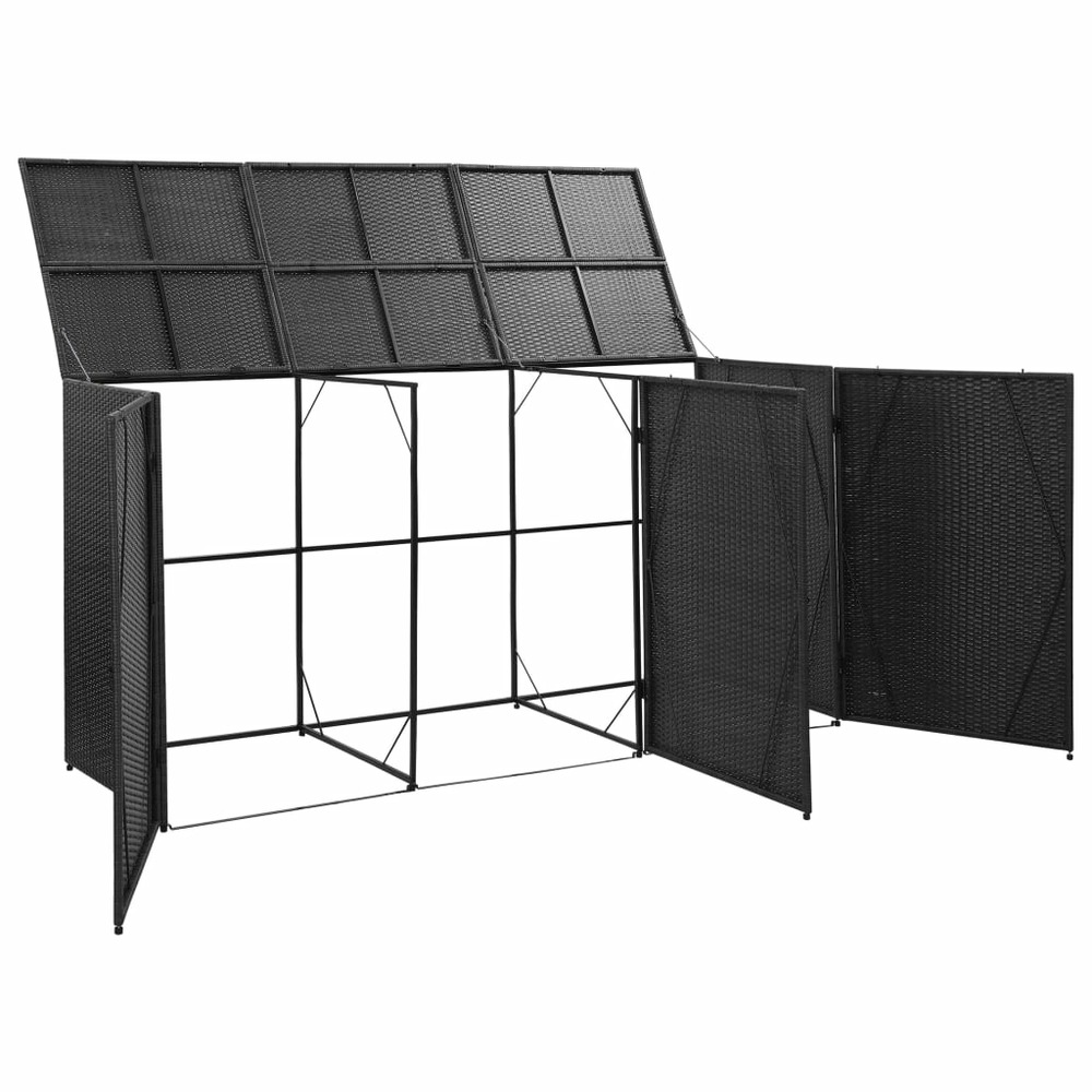 Abri pour poubelle triple noir 229x78x120 cm résine tressée