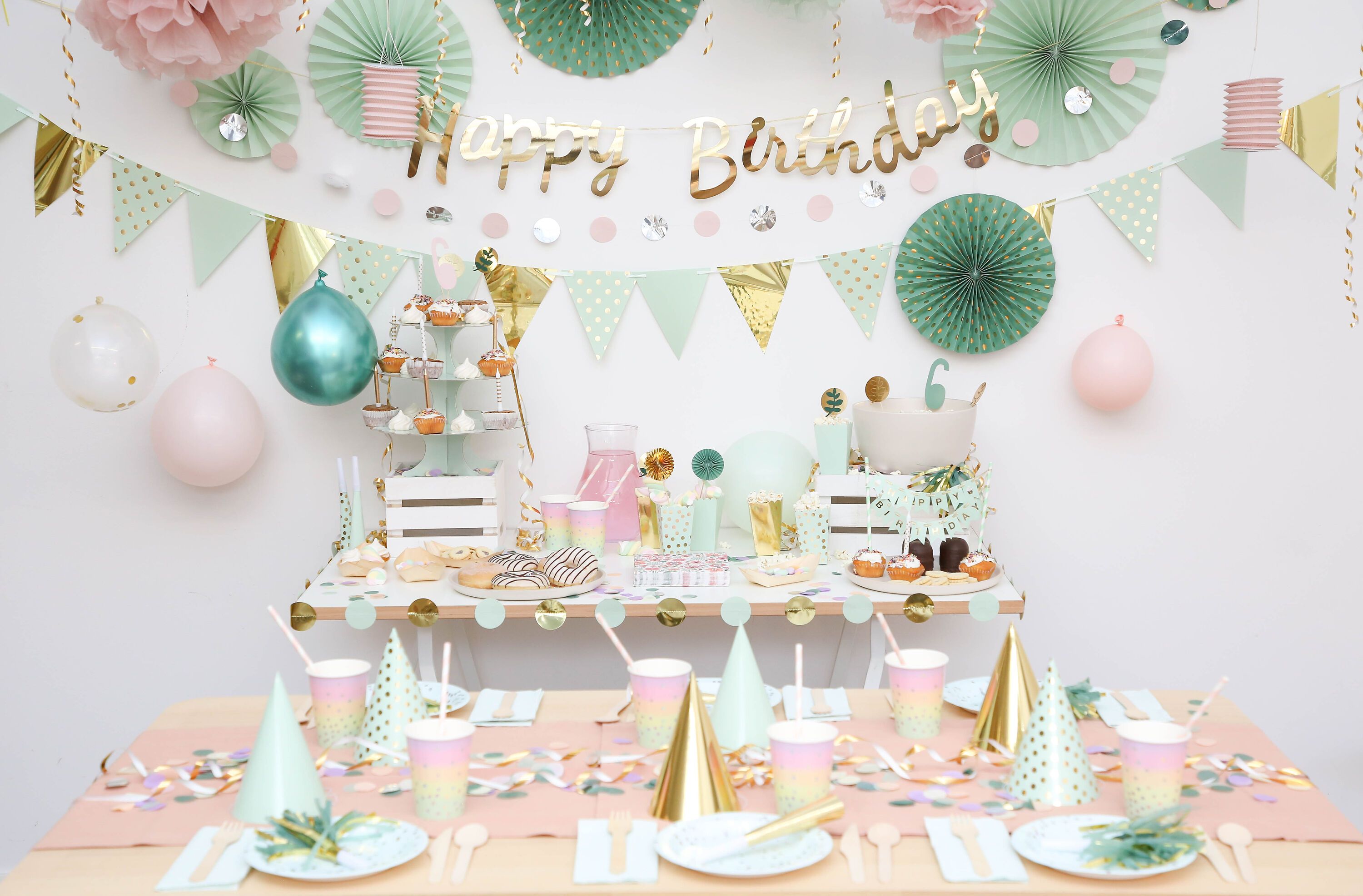 JILL Wimpelgirlande mint, gold L3.6 m - Gold, Mint