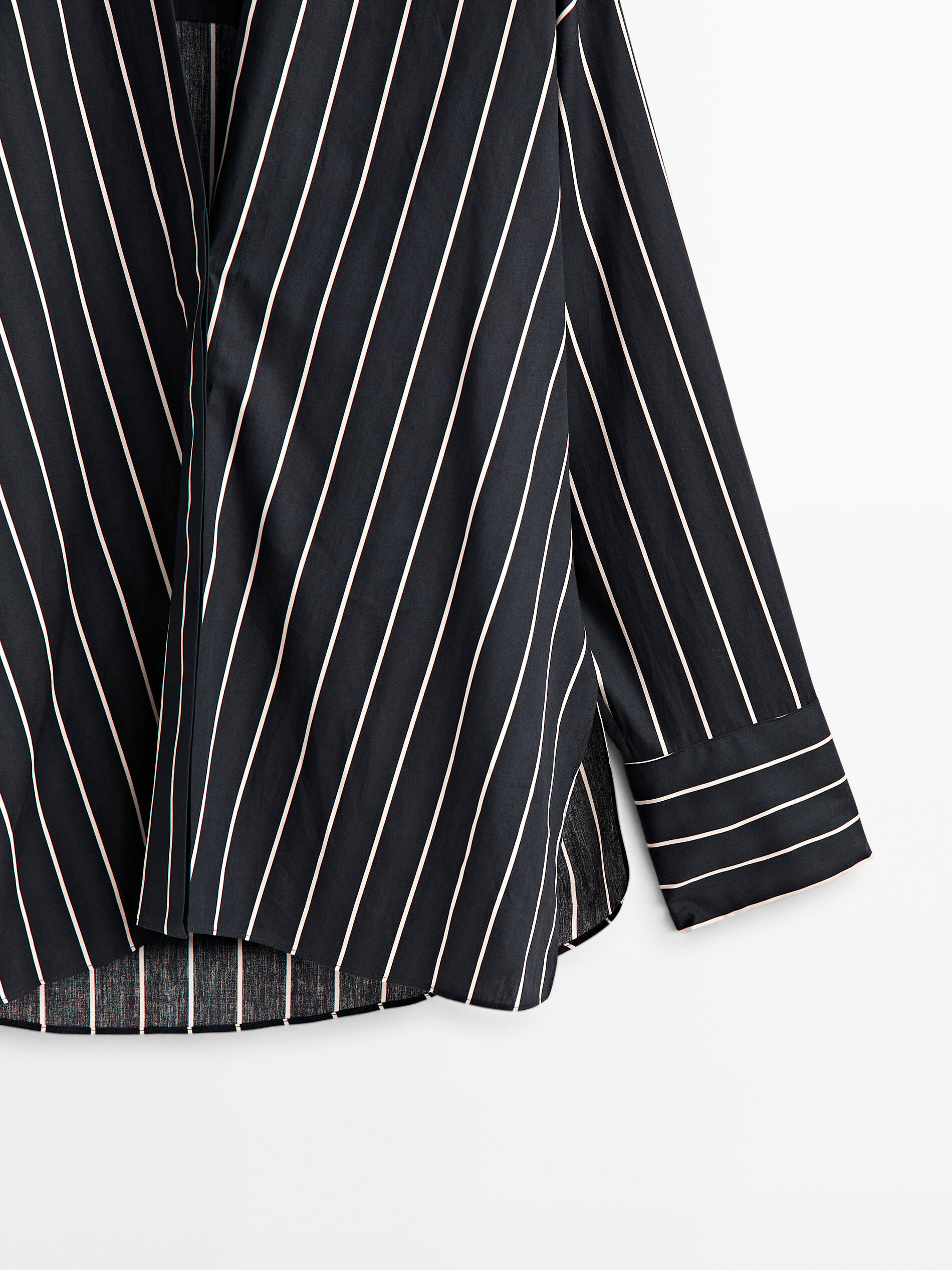 Camisa listrada azul marinho em algodão - AZUL MARINHO