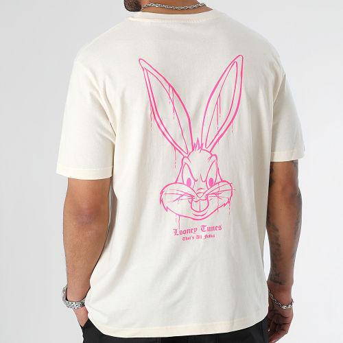 Tee Shirt Oversize Large Angry Bugs Bunny Beige Rose Fluo