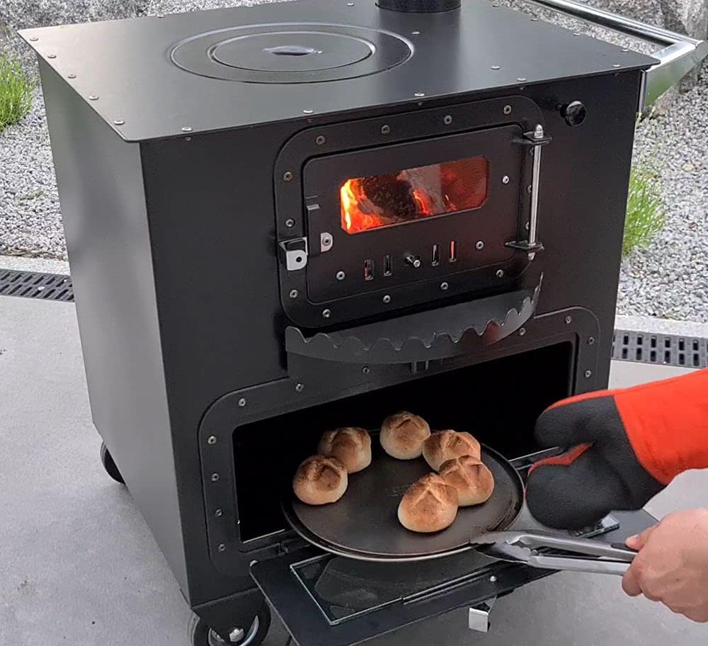 Outdoor Küchenofen Garten-Herd Gartenküche ELISE Pizzaofen Zeltofen Schwarz - Holz - Stahl und Gusseisen - Ofen - Gartenherd