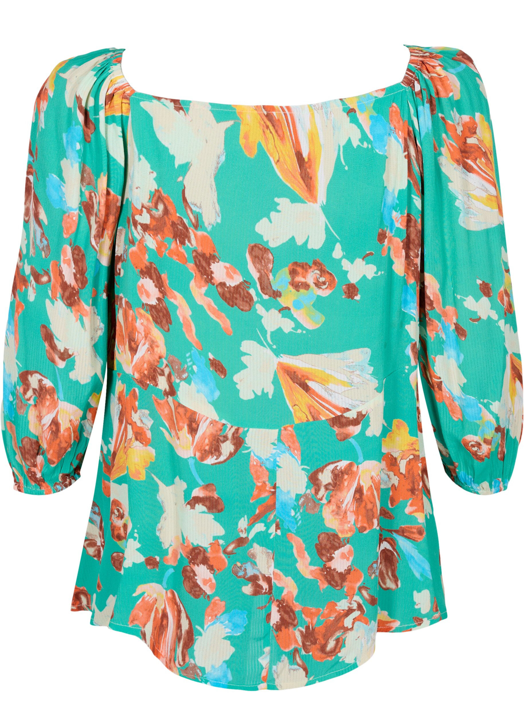 Viskose bluse med print og 3/4 ærmer