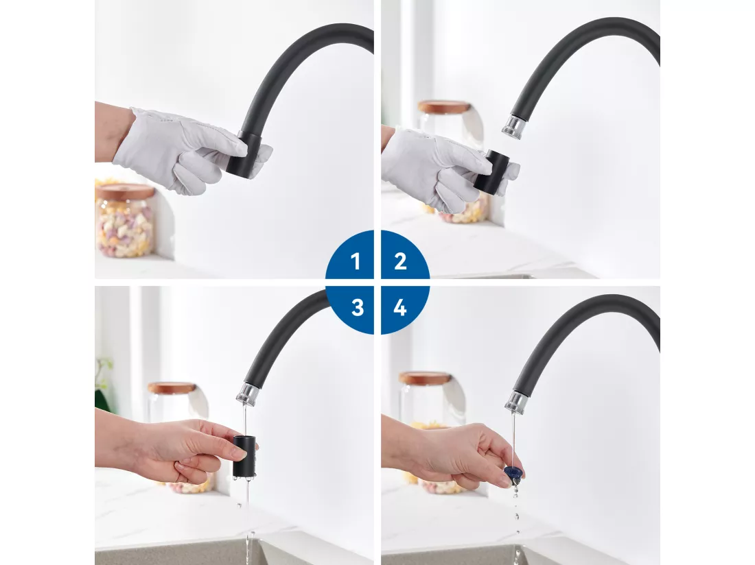 2pcs Mitigeur Cuisine Flexible Bec Haut Orientable Librement Mitigeur Évier Flexible Pivotant 360° Robinet Evier Eau Chaude/Froide,Noir