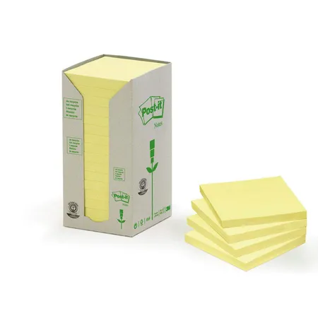 Post-it® Recycling Notes 654-1T, 76 x 76 mm, gelb, 16 Blöcke à 100 Blatt