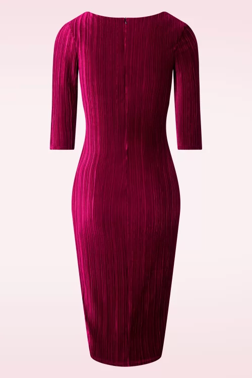 Vintage Chic for Topvintage Laura Pleated Velvet pencil jurk in wijnrood