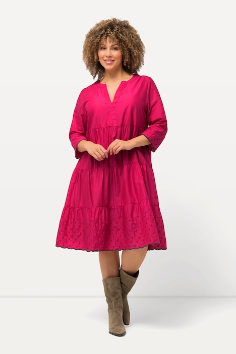 Kleid, A-Linie, Wellenkanten, Tunika-Ausschnitt, 3/4-Arm
