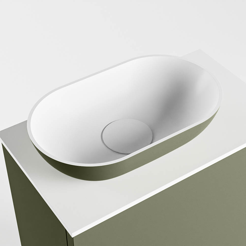 Mondiaz Fowy toiletmeubel 40cm army met legergroene waskom links en kraangat