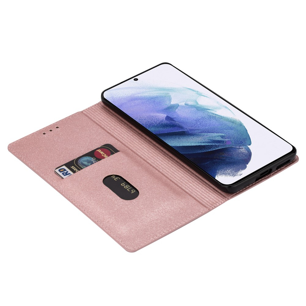 Samsung Galaxy S25 Ultra Flip Wallet Cover Leder Tasche Glitzer Optik - Roségold
