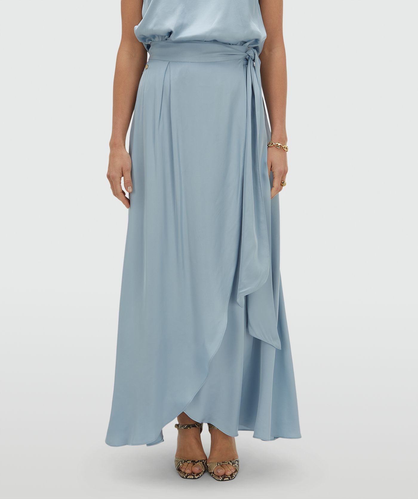 JV-YAMICIA overslag maxi rok in satijn look - fresh blue