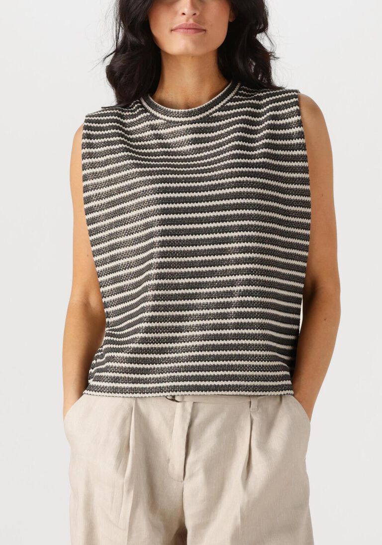 zwarte summum t-shirt sleeveless top knitted stripe coated