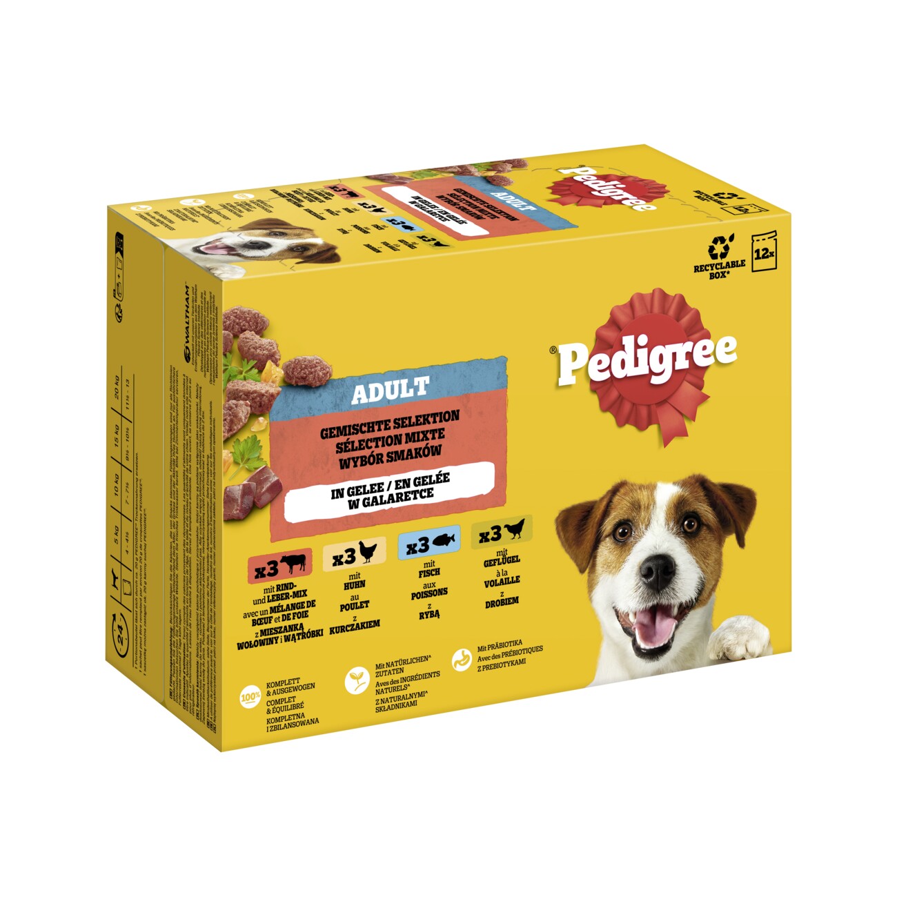 Pedigree Nassfutter Hund Adult, Multipack, Gemischte-Selektion mit Gemüse, in Gelee 12x100 g