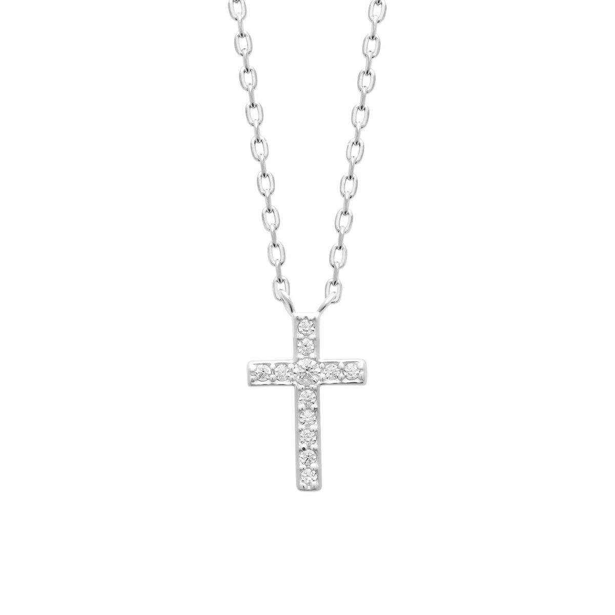 Collier Brillaxis argent rhodié croix empierrée