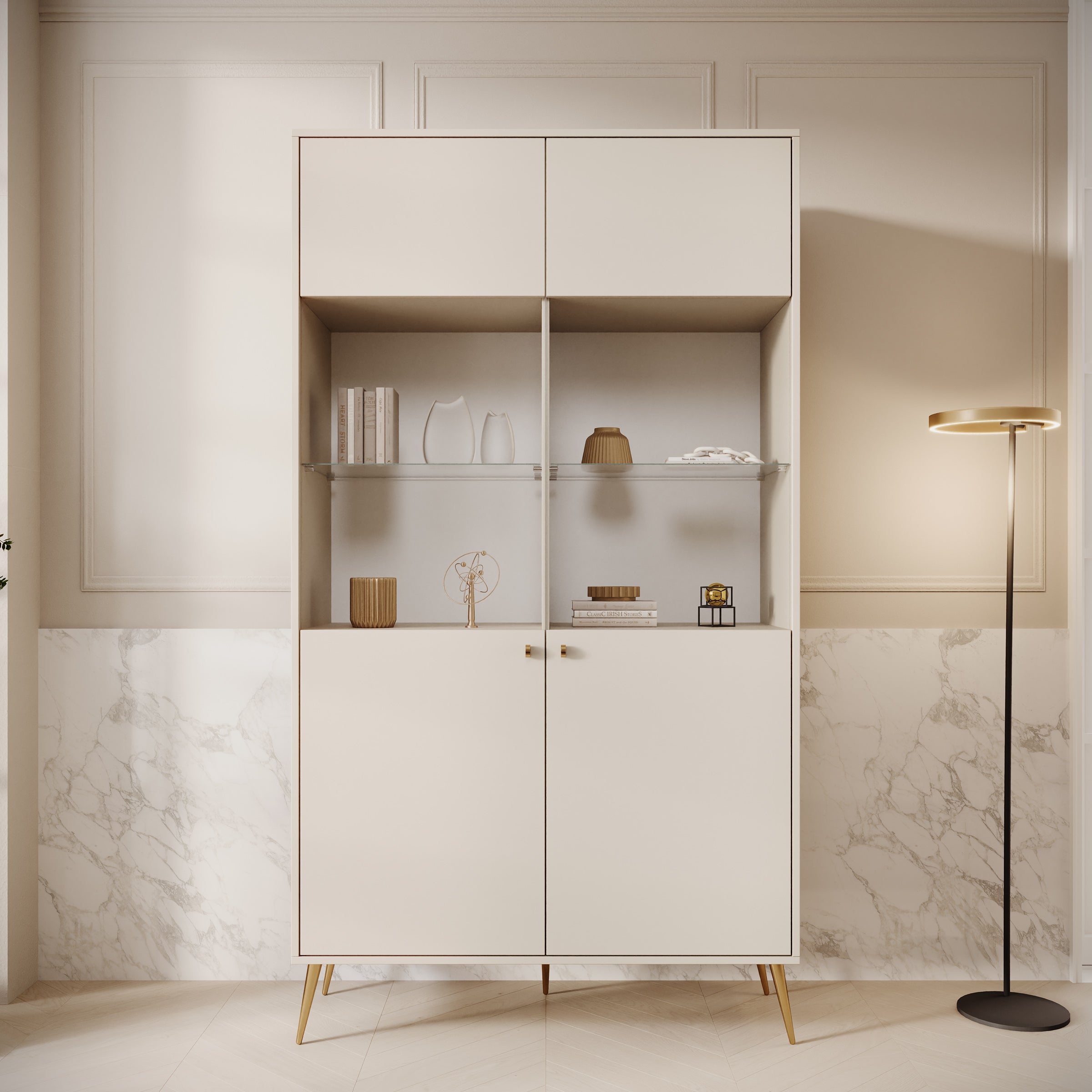 Meubella - Reunion - Vitrinekast - Beige - 106x41x191 cm