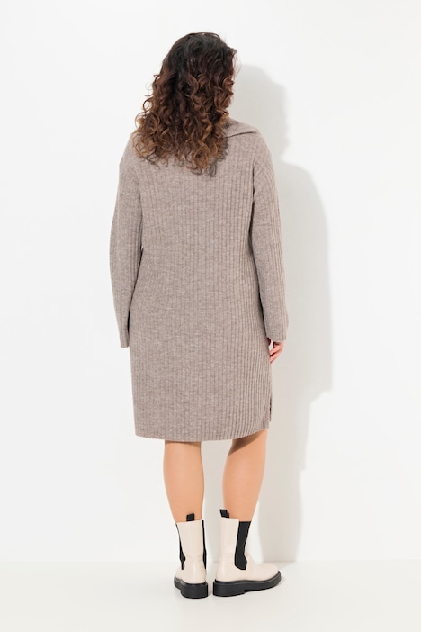 Strickkleid, A-Linie, Rippstrick, Troyerkragen, Langarm