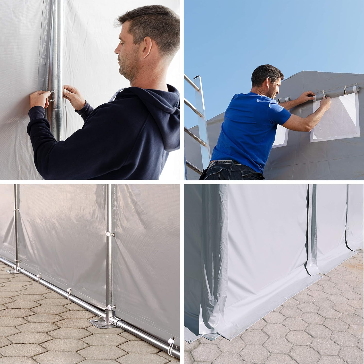 TOOLPORT Lagerzelt Industriezelt 5x8 m Zelthalle mit 3m Seitenhöhe PVC Plane 850 N grau wasserdicht Ganzjahreszelt mit Schiebetor