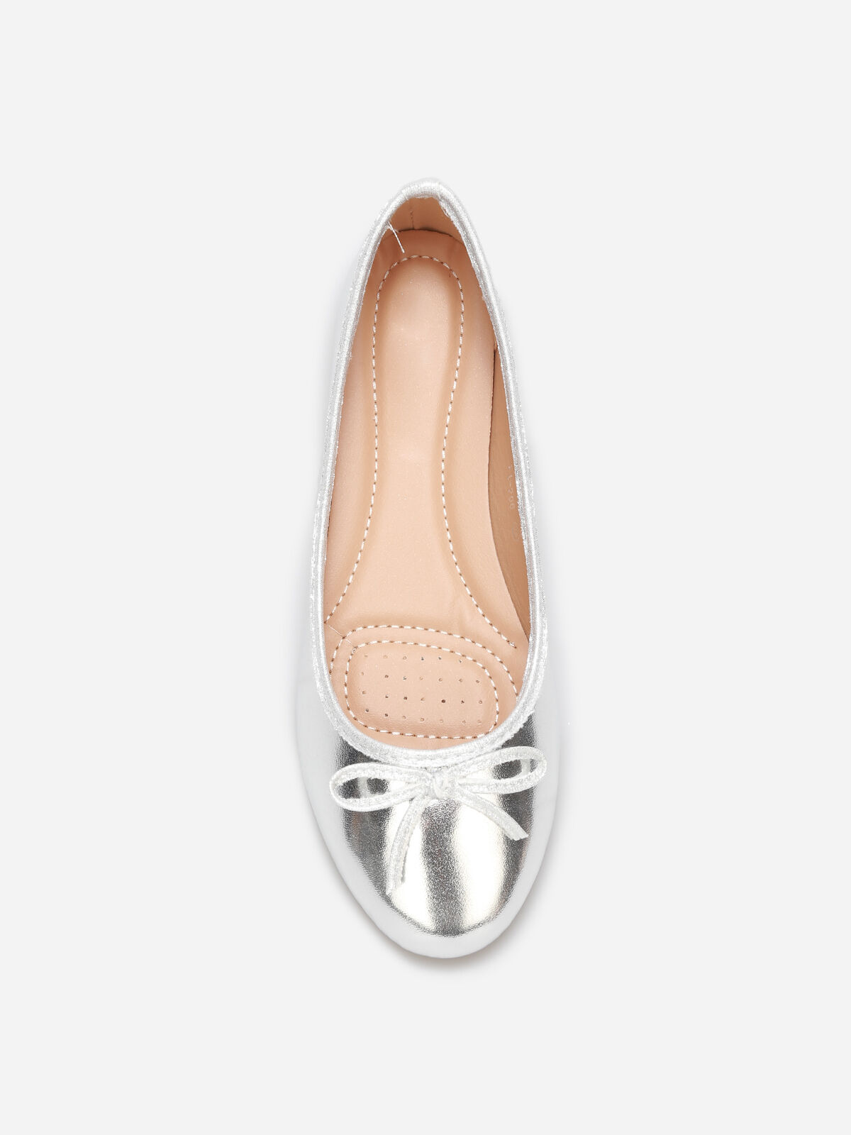 Ballerines à bout rond et nœud- Argenté