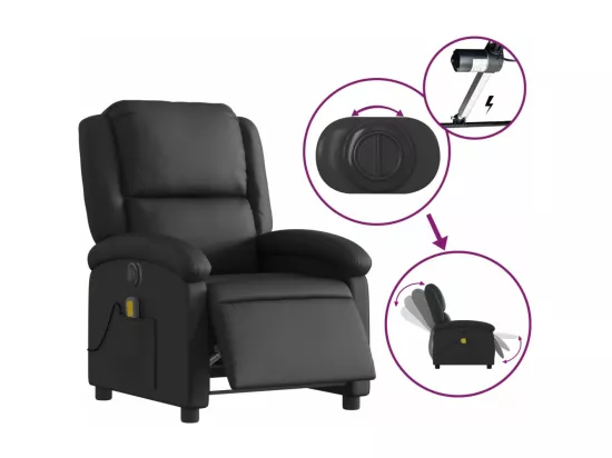 Fauteuil de massage inclinable électrique noir cuir véritable