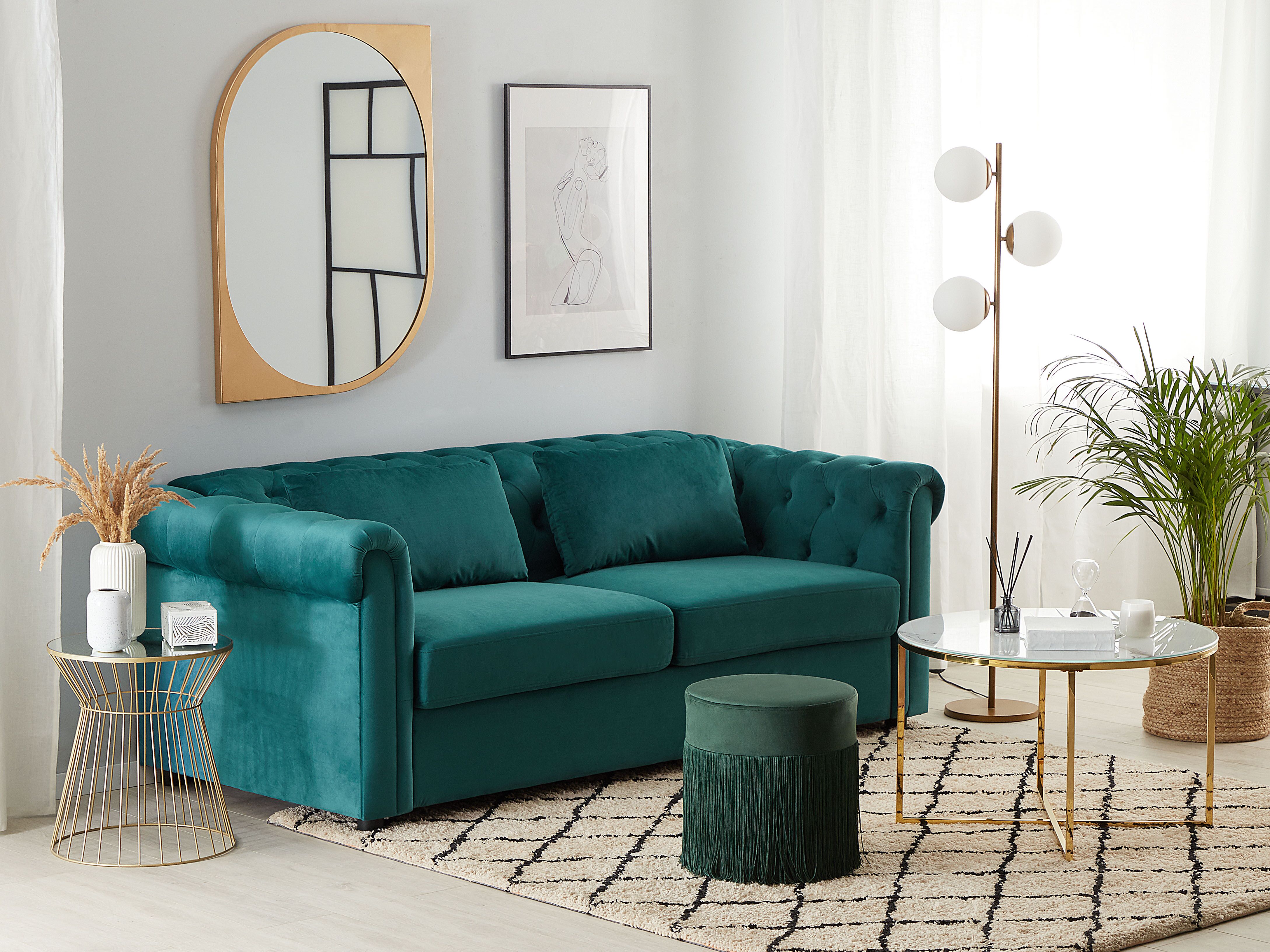 Slaapbank 3-zits CHESTERFIELD Fluweel Smaragdgroen