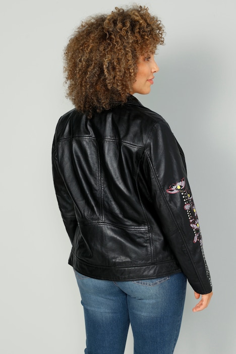 Bikerjacke, Lederoptik, Ärmelstickerei Ziernieten, Zipper