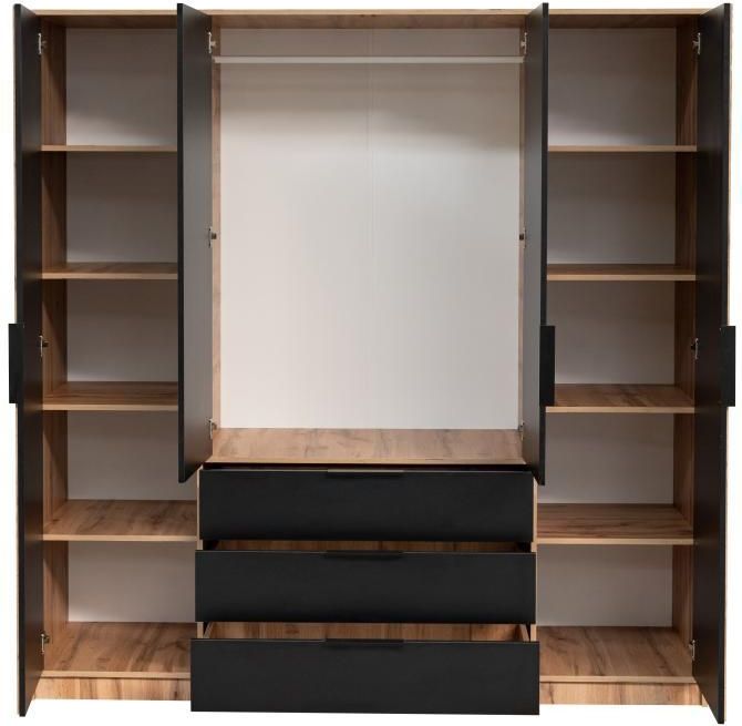LIRMADA - Kast - Houtlook en Zwart - 4 Deuren en 3 Lades - L196 cm