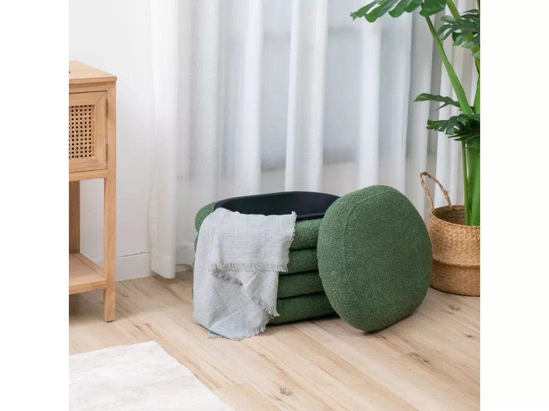 Pouf avec espace de rangement et revêtement en boucle