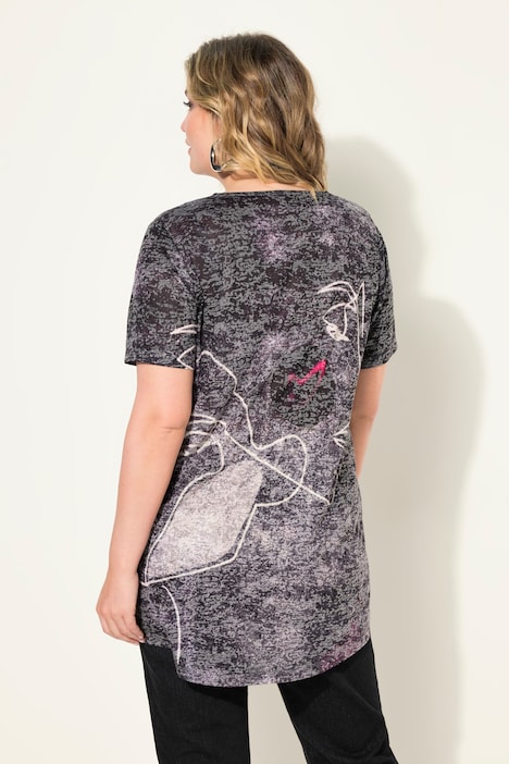 T-Shirt, Gesichts-Druck, Halbarm