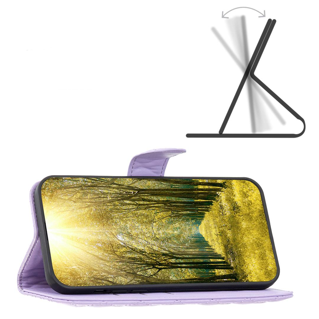 iPhone 14 Pro Max Leder Tasche Flip Cover Steppmuster - Lila