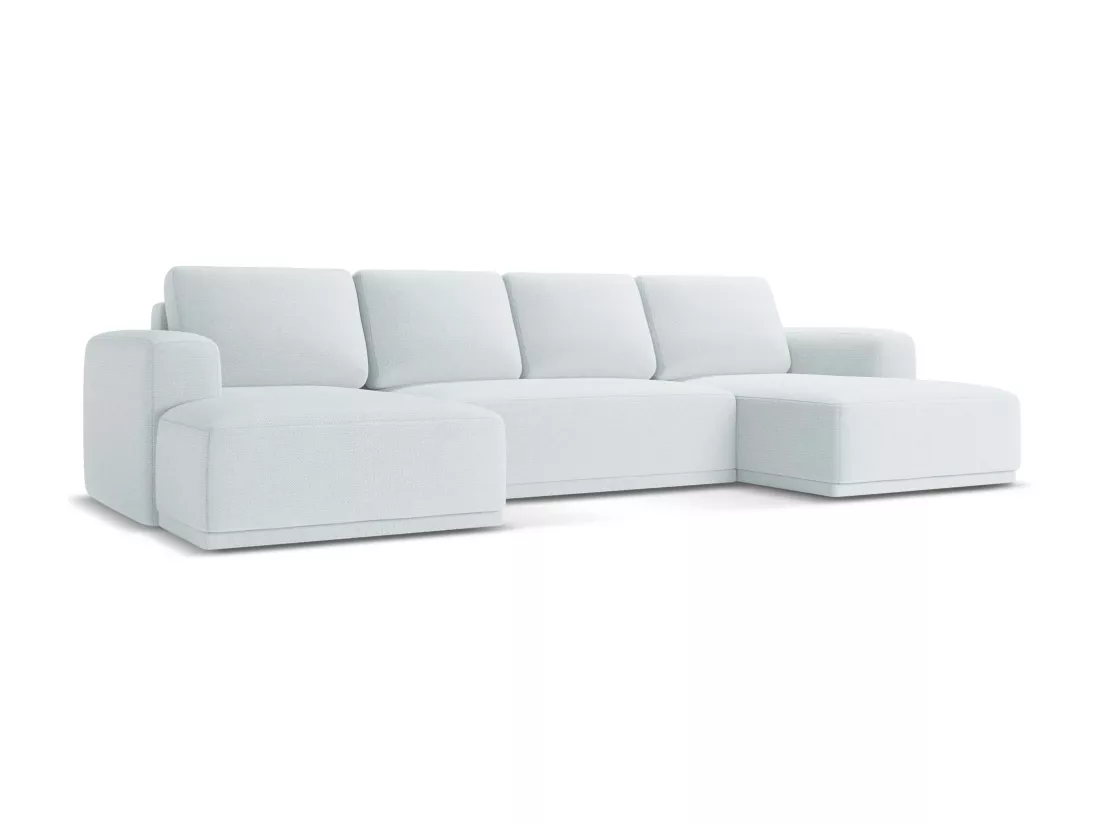 Canapé d'angle panoramique convertible en tissu chenille - bleu clair - KAILA
