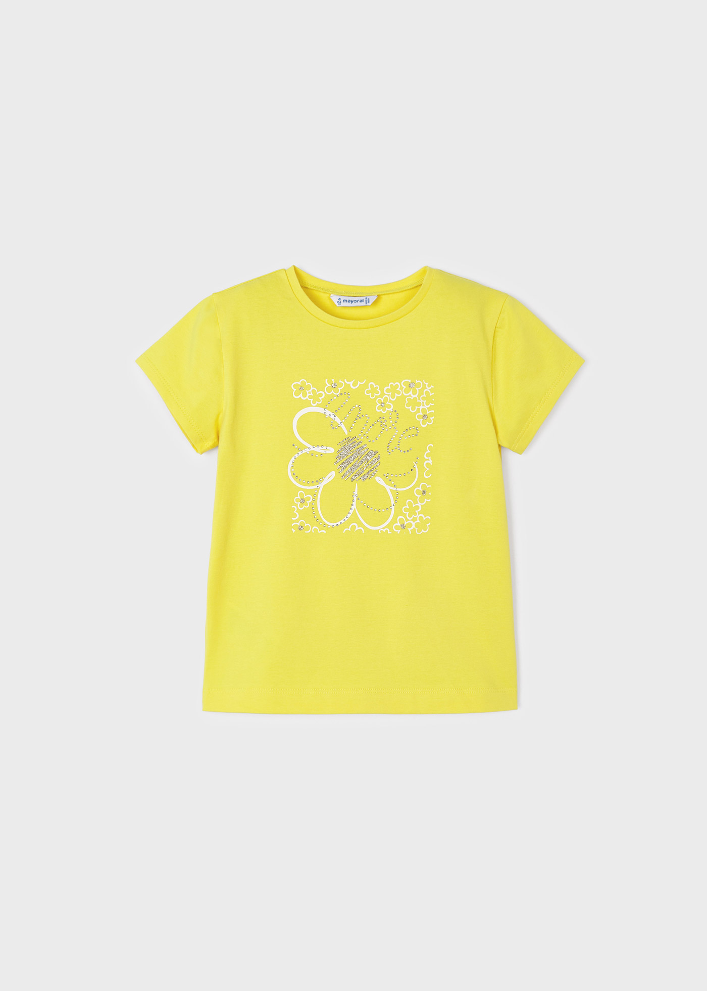 Camiseta de manga curta para meninas, feita de algodão sustentável.