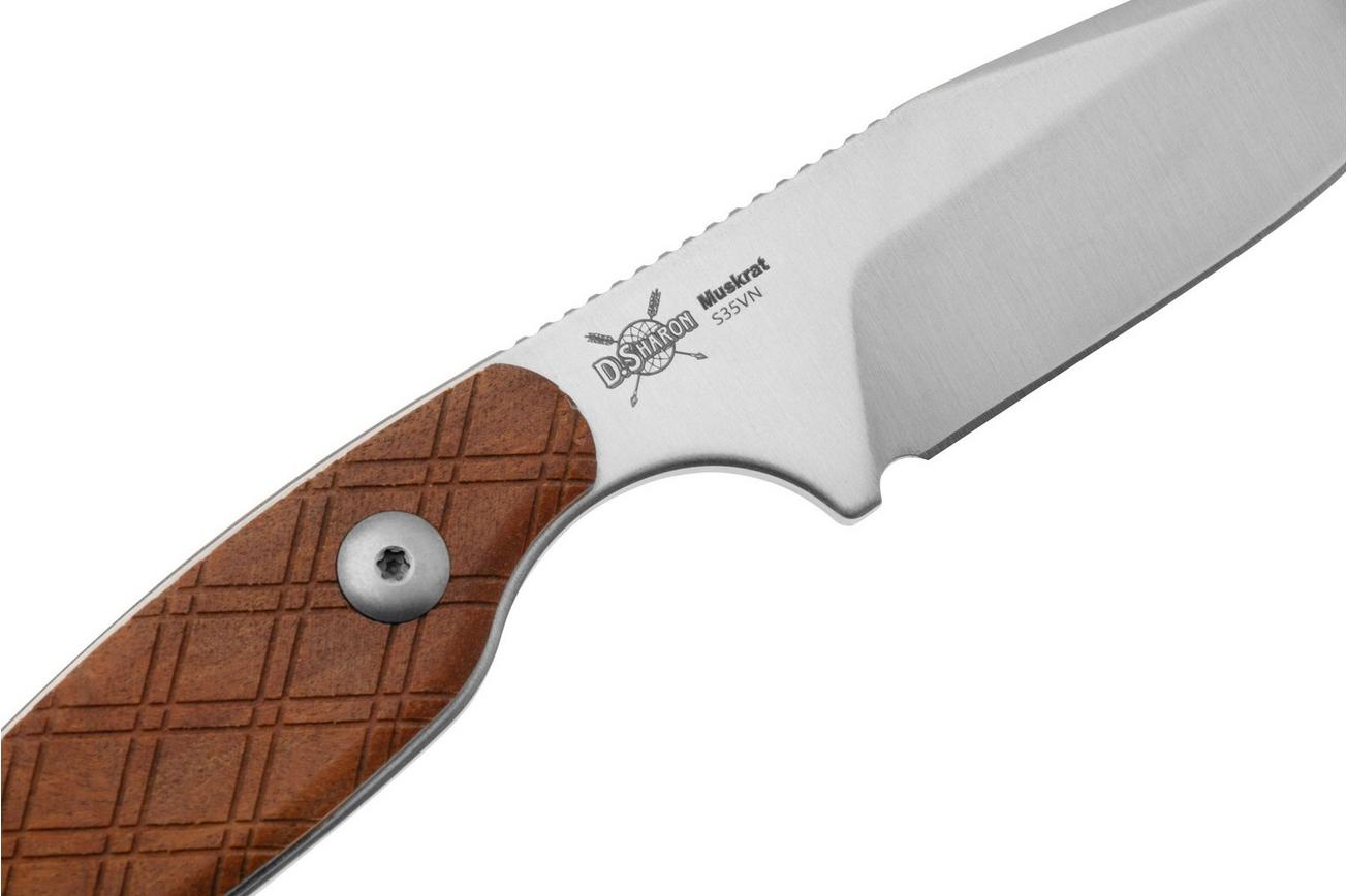Kizer Vanguard Muskrat 1064A2, Stonewashed S35VN, Mkuruti Wood vaststaand mes, Derek Sharon design