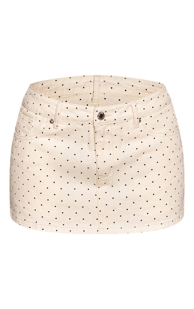 Crème Jupe En Jean Micro Mini Taille Basse À Pois Petite