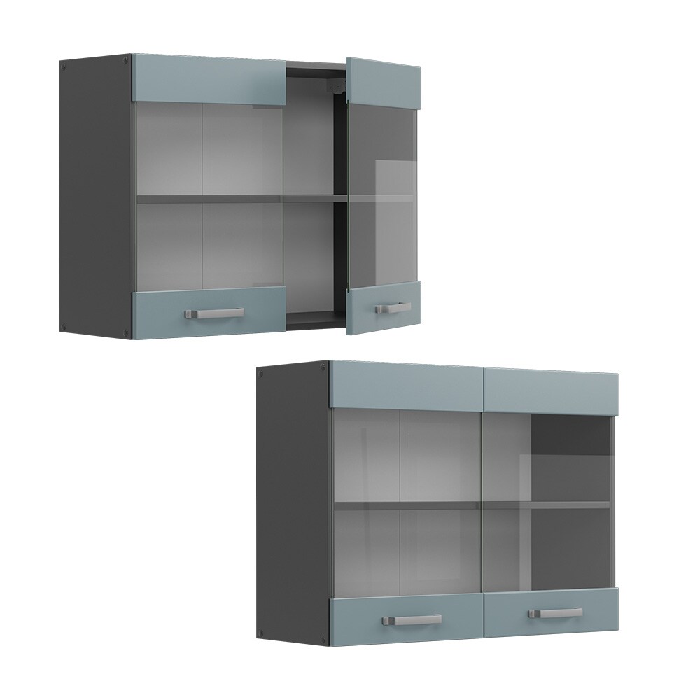 Vicco Glashängeschrank Küchenschrank R-Line Solid Anthrazit Blau Grau 80 cm modern