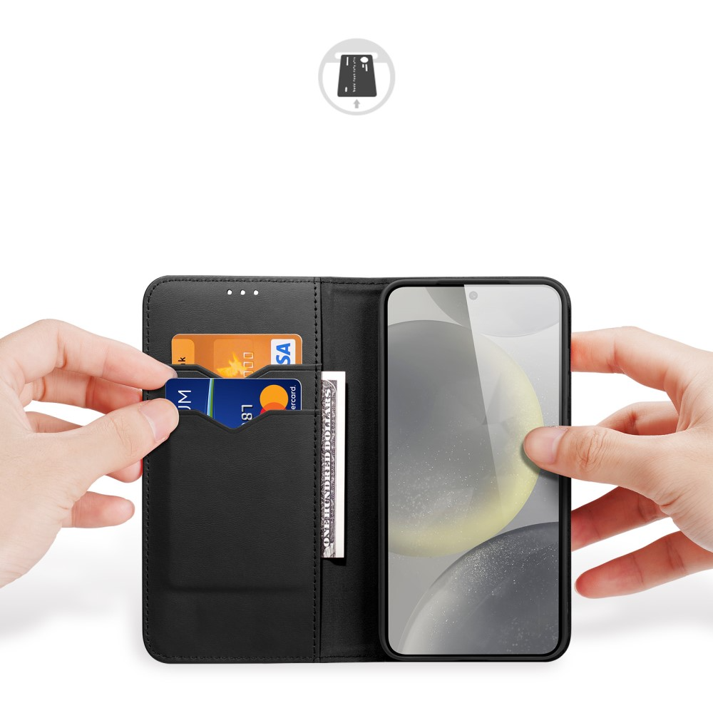 Samsung Galaxy S25  Plus Flip Wallet Cover Echtleder Tasche (RFID Schutz) - Schwarz