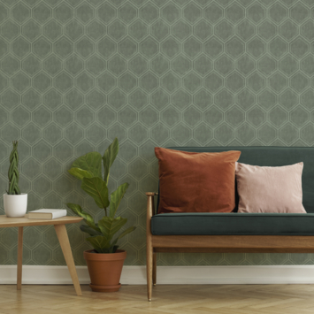 Vliesbehang Hexagon groen (dessin 118149)