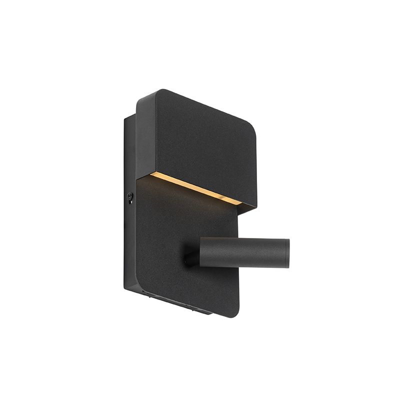 Wandlamp zwart incl. LED met USB en leeslamp met schakelaar - Robin