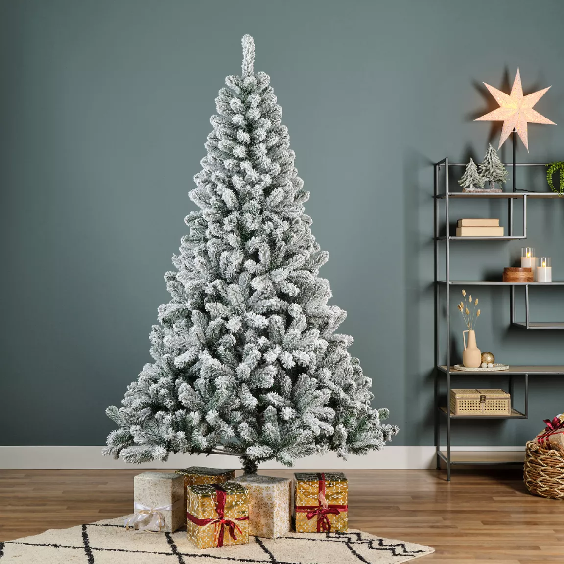 Sapin de Noël artificiel lumineux 400 LED H240 cm King Vert enneigé