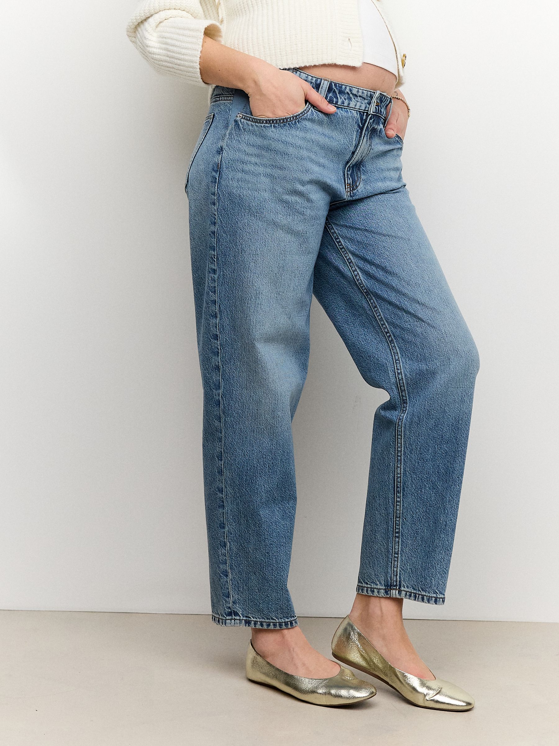 Normaal blauw - Zwangerschapsbarrel denim 100% katoenen jeans