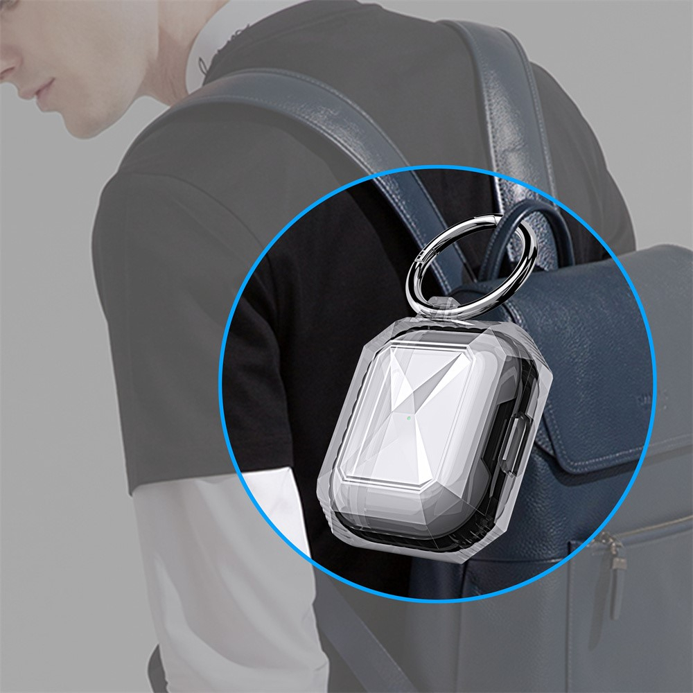 AirPods 4 Gummi Schutzhülle Air Cushion Fallschutz   Karabinerhaken - Türkis / Transparent