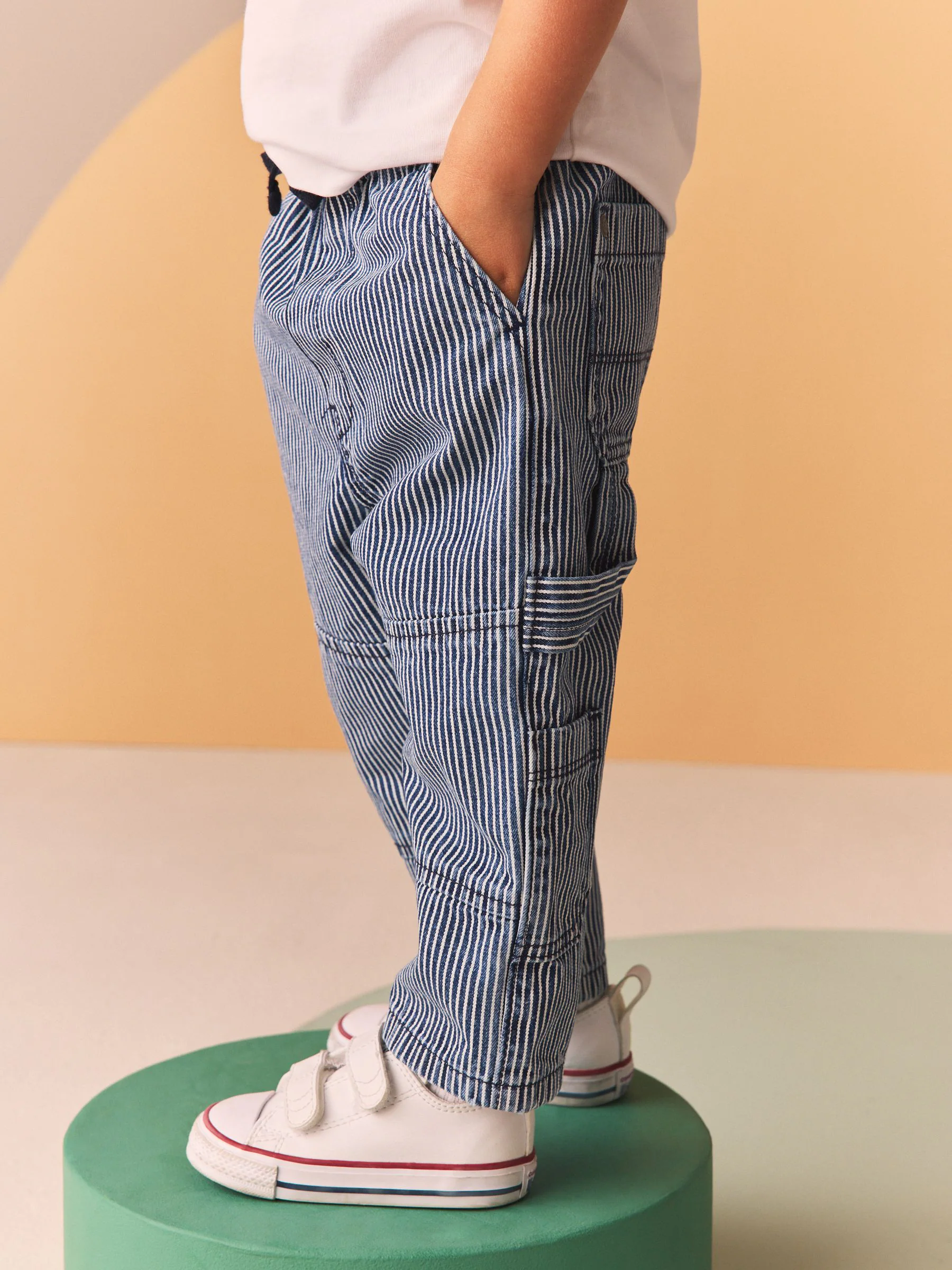 Blauw/wit gestreept - 100% katoenen Carpenter-jeans (3mnd-7jr)