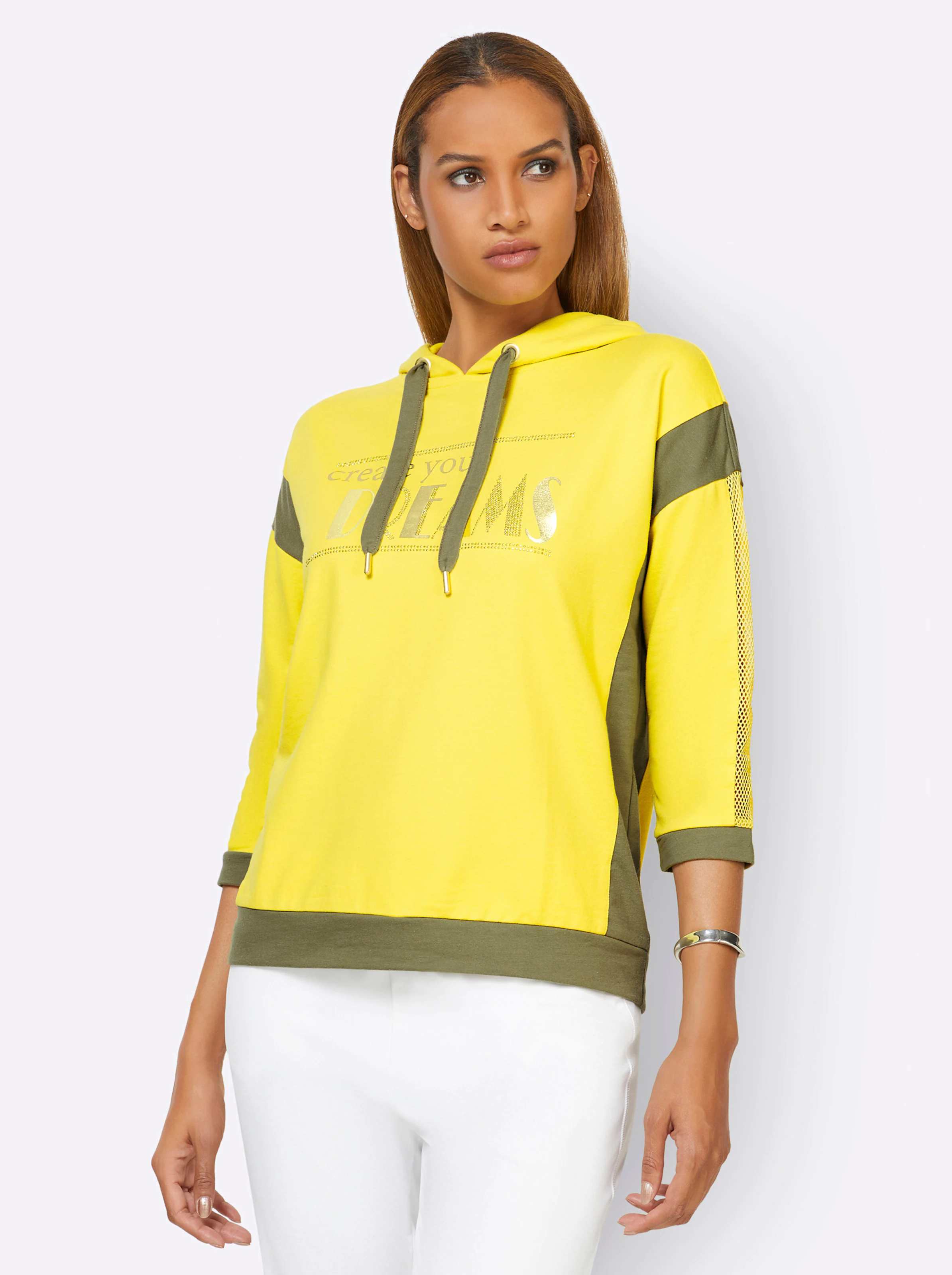 Sweatshirt in limone-goldfarben-bedruckt