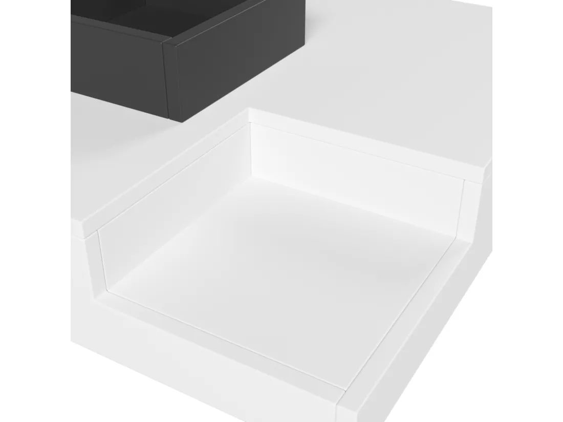 Table basse LED carré 72x72x30 cm, table de salon, table d'appoint avec boîte de rangement amovible, coloris blanc