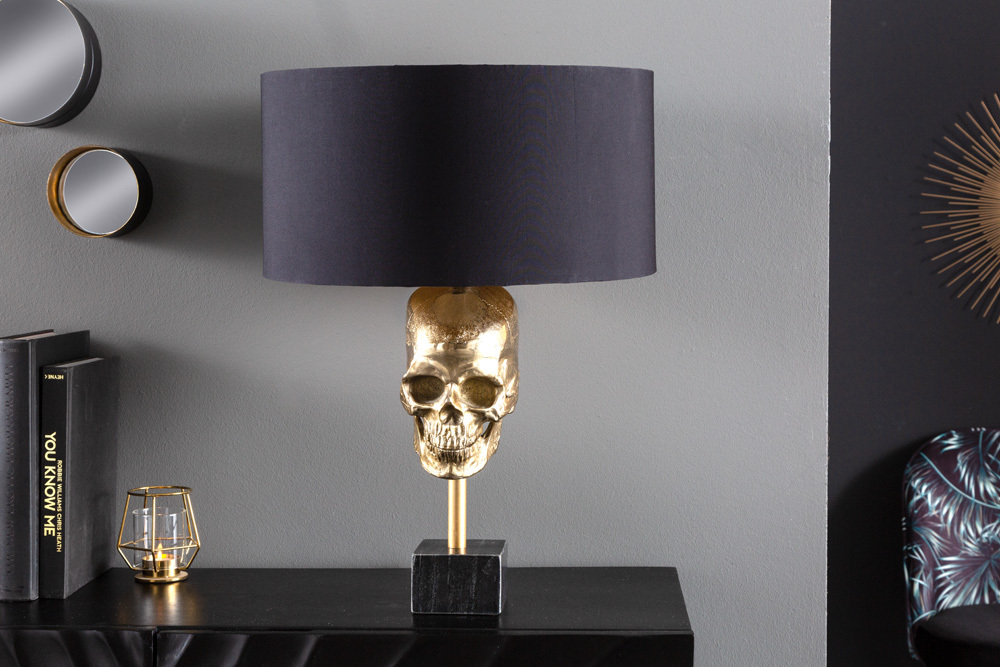 Extravagante Tischlampe SKULL 56cm schwarz gold Metall Totenkopf Skulptur Leuchte