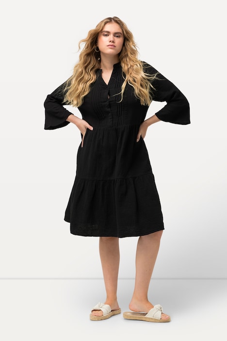 Musselin-Kleid, A-Linie, Tunika-Ausschnitt, 3/4-Arm
